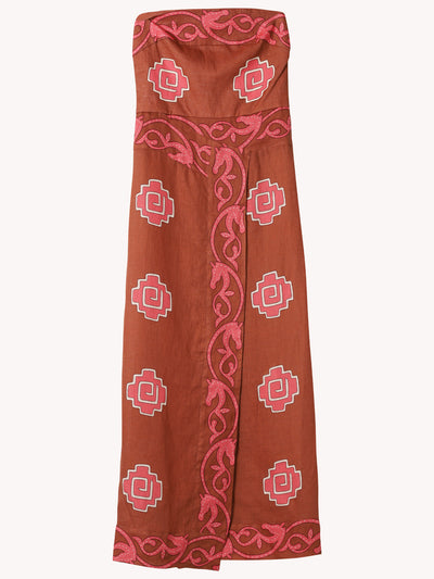 Linen Printed Dress in Paprika & Pink