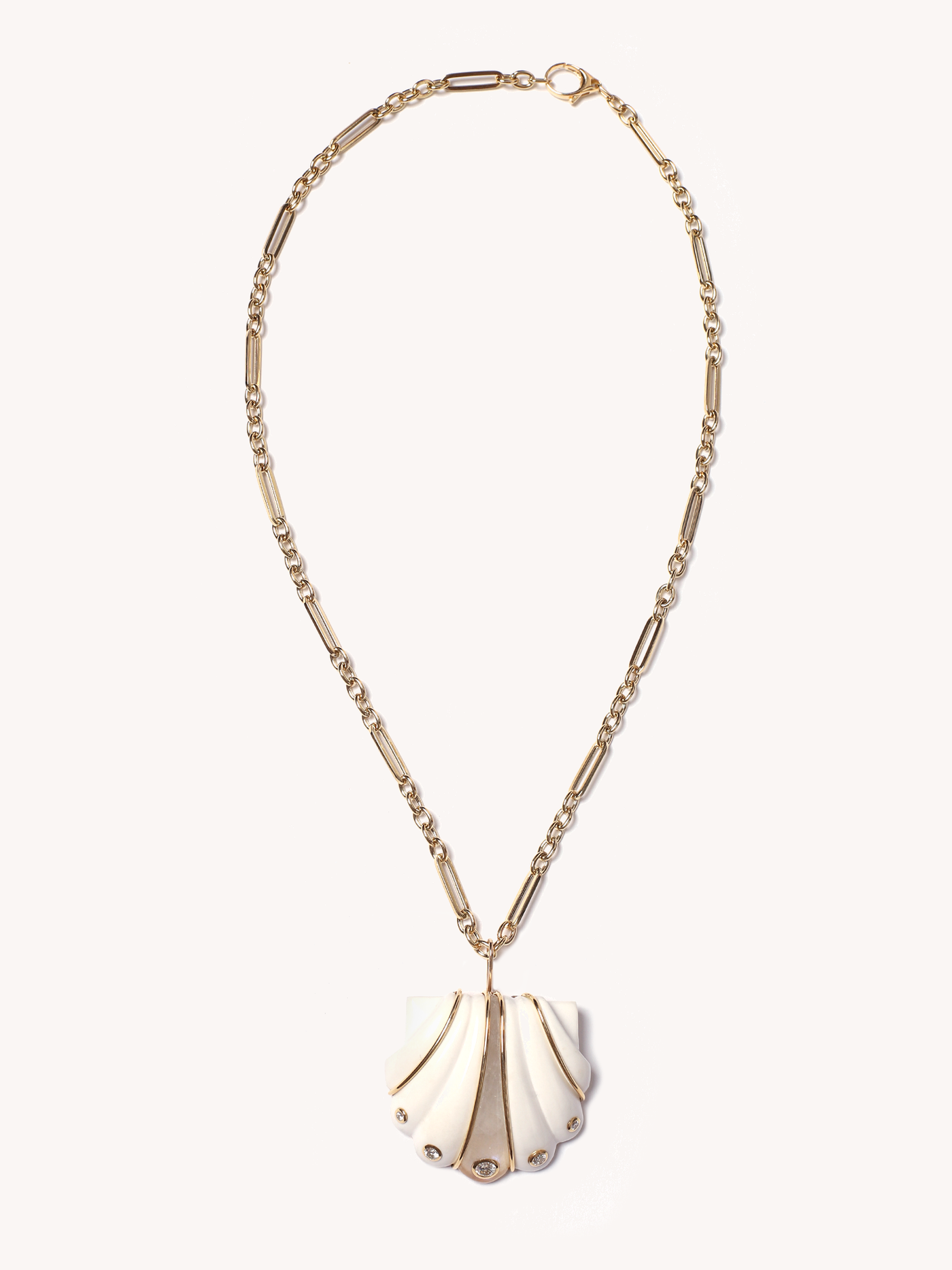 Carved Shell Pendant with Diamonds