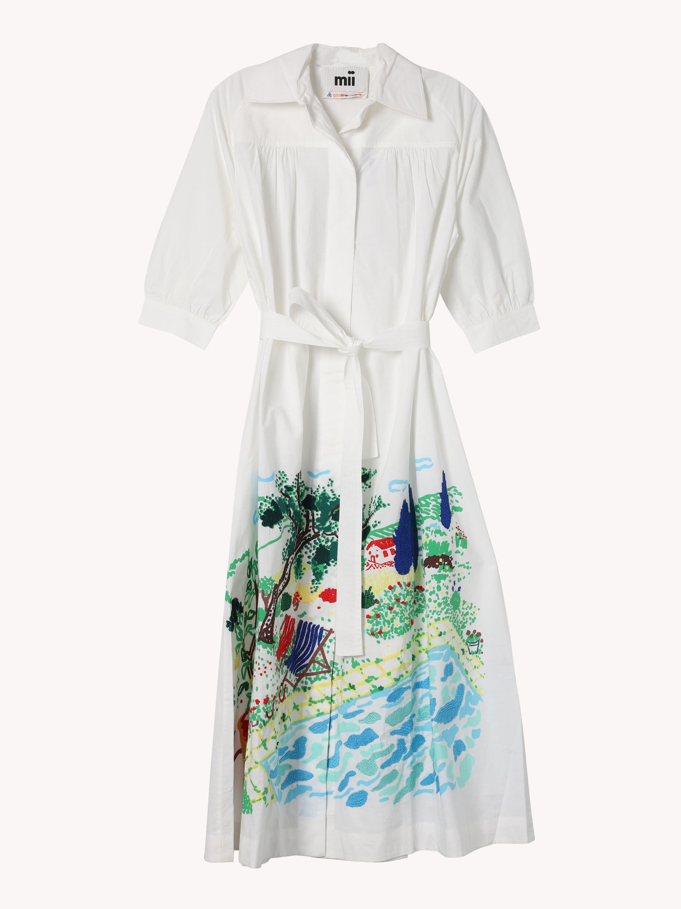 LANDSCAPE PRINTED COTTON FRONT BUTTONED SHIRT DRESS