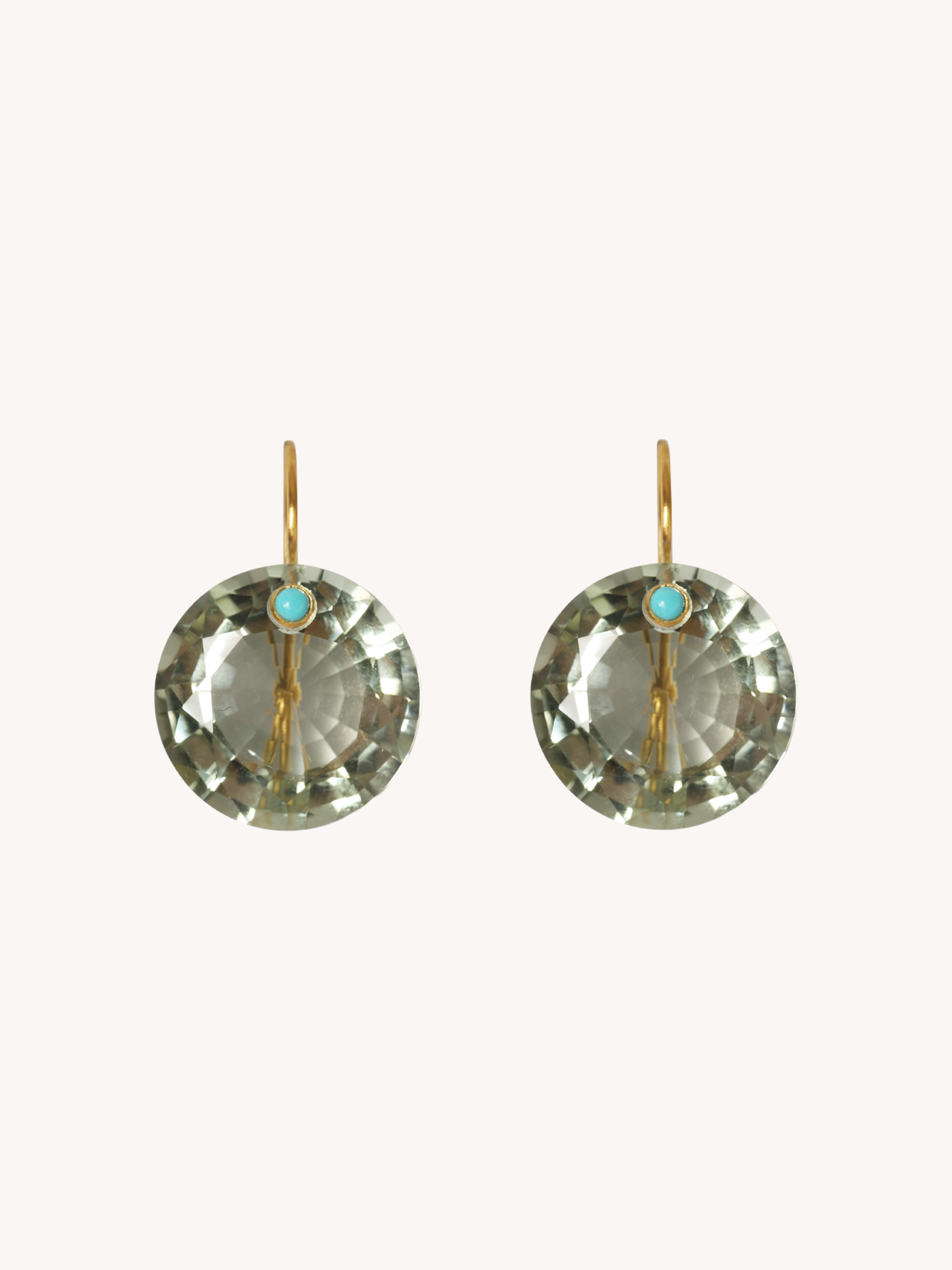 22K Yellow Gold, Green Quartz & Turquoise XL Earrings