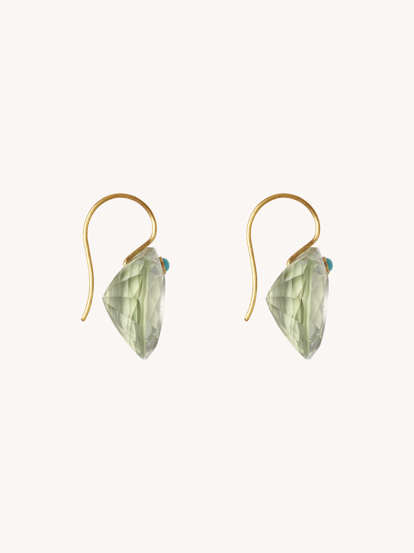 22K Yellow Gold, Green Quartz & Turquoise XL Earrings