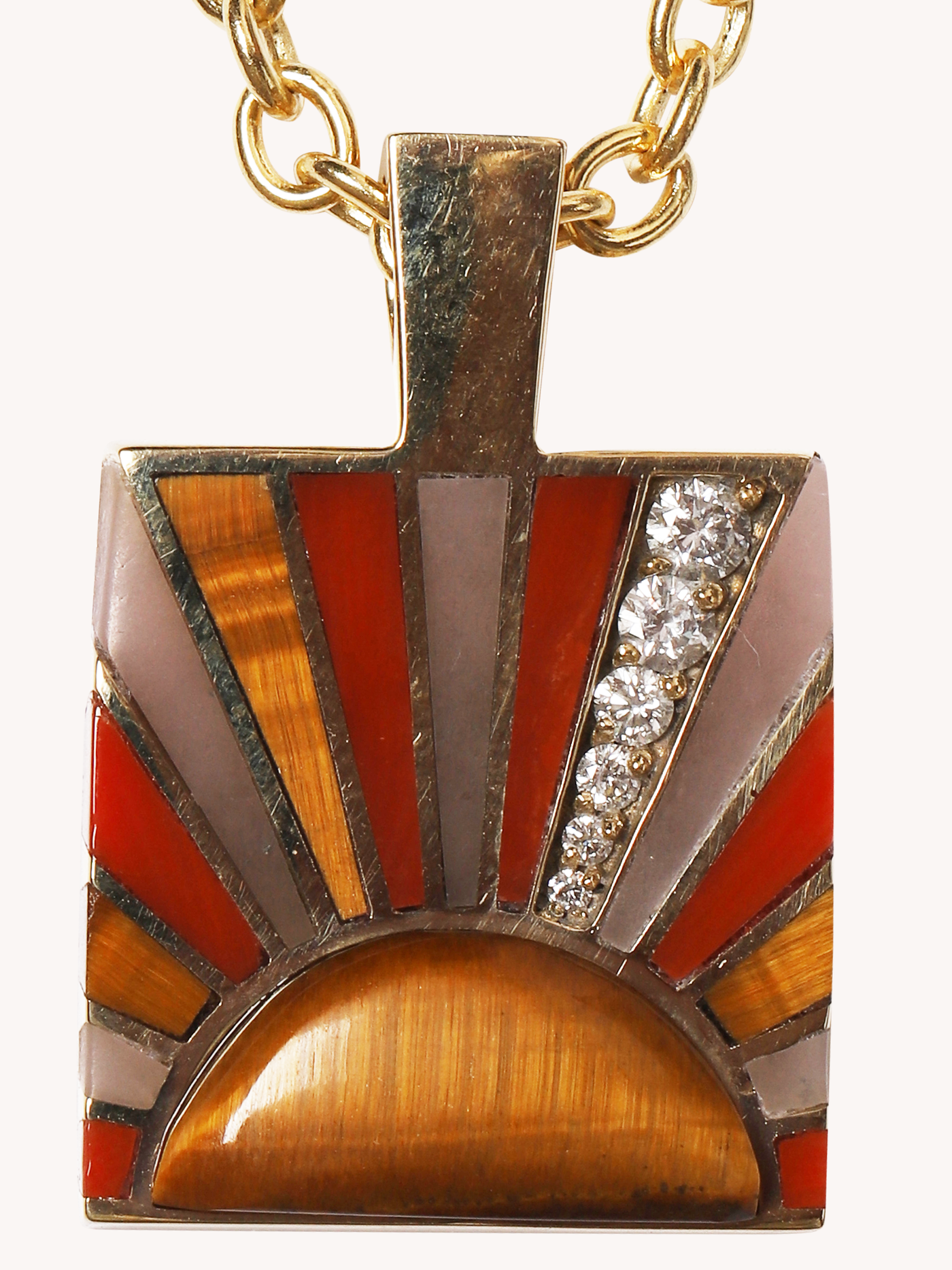 Inlay Diamond Sun Ray Pendant Necklace