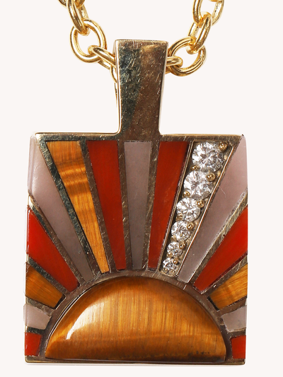 Inlay Diamond Sun Ray Pendant Necklace