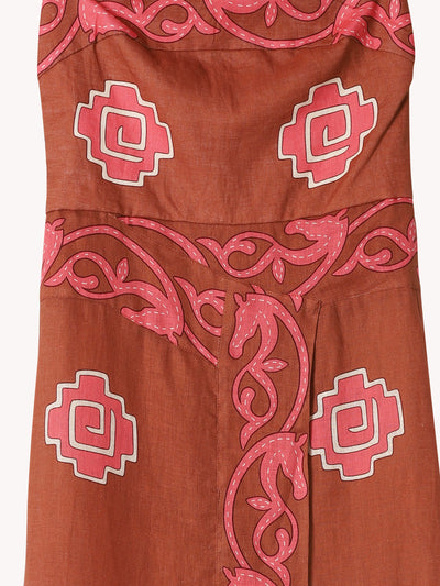 Linen Printed Dress in Paprika & Pink