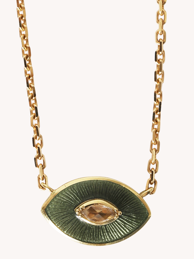 TAILSMAN OLIVE ENAMEL DIAMOND NECKLACE