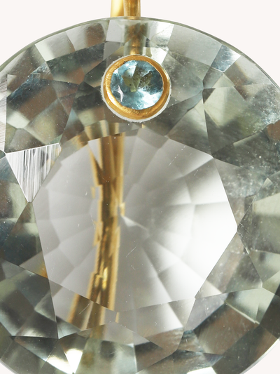 22K YELLOW GOLD, GREEN QUARTZ & APATITE GEM EARRINGS