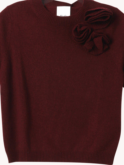 CREWNECK SHORT SLEEVED SWEATER WITH FLOWER