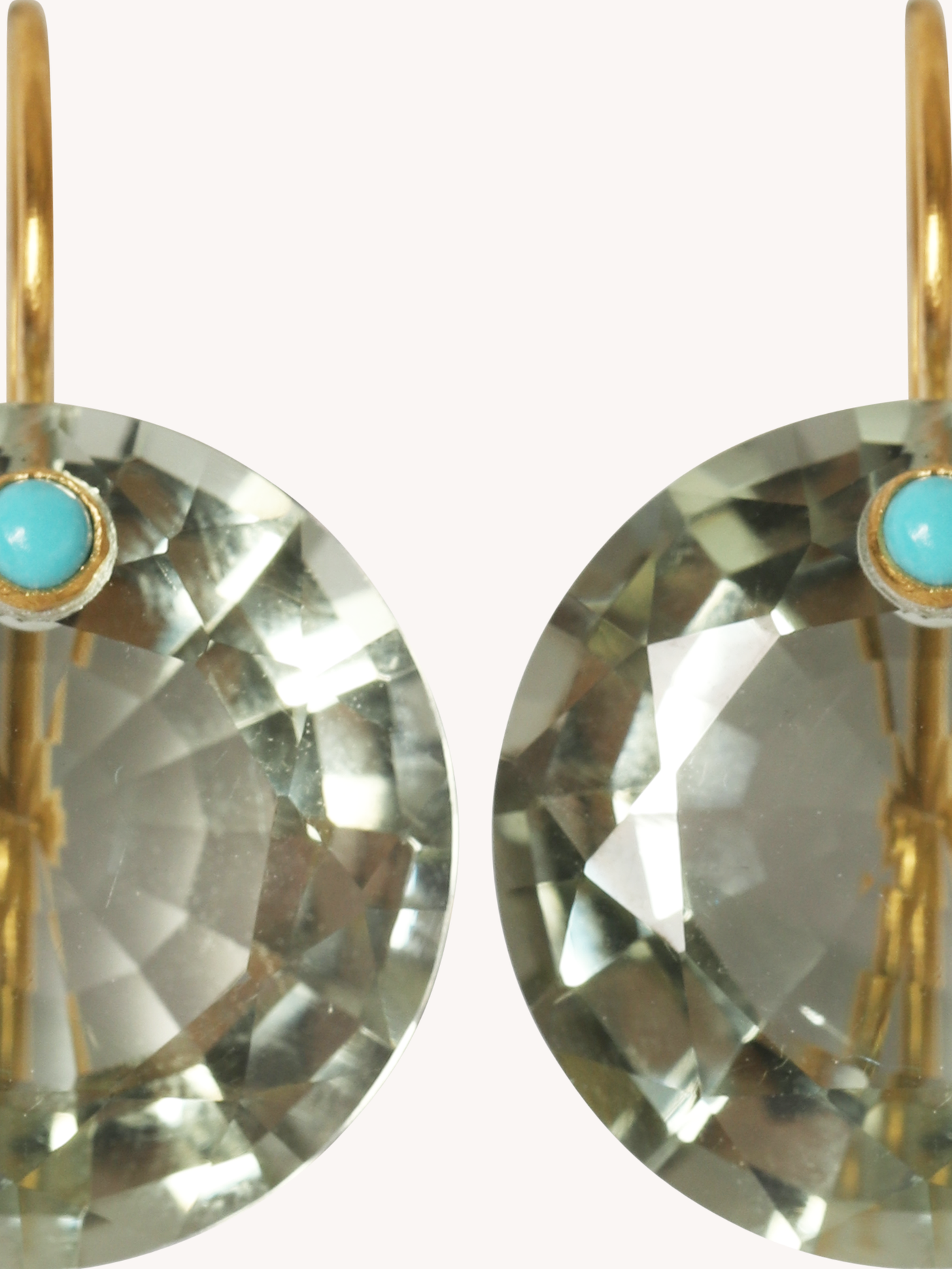 22K Yellow Gold, Green Quartz & Turquoise XL Earrings