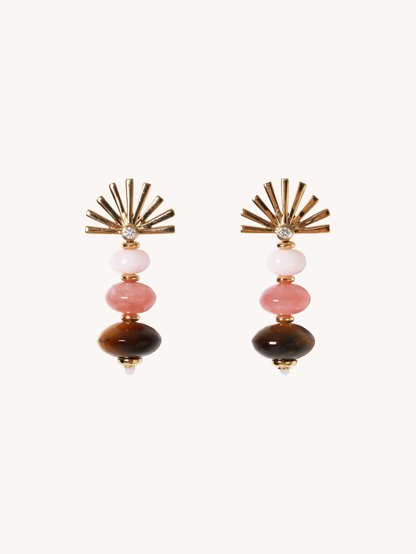 Pink Opal, Rhodochrosite, and Tiger's Eye Mini Root Earrings
