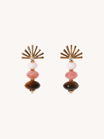 Pink Opal, Rhodochrosite, and Tiger's Eye Mini Root Earrings