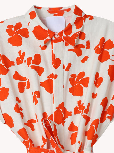 ORANGE PRINTED FLUTTER SLEEVE DRESS