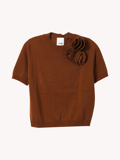 CREWNECK SHORT SLEEVED SWEATER WITH FLOWER