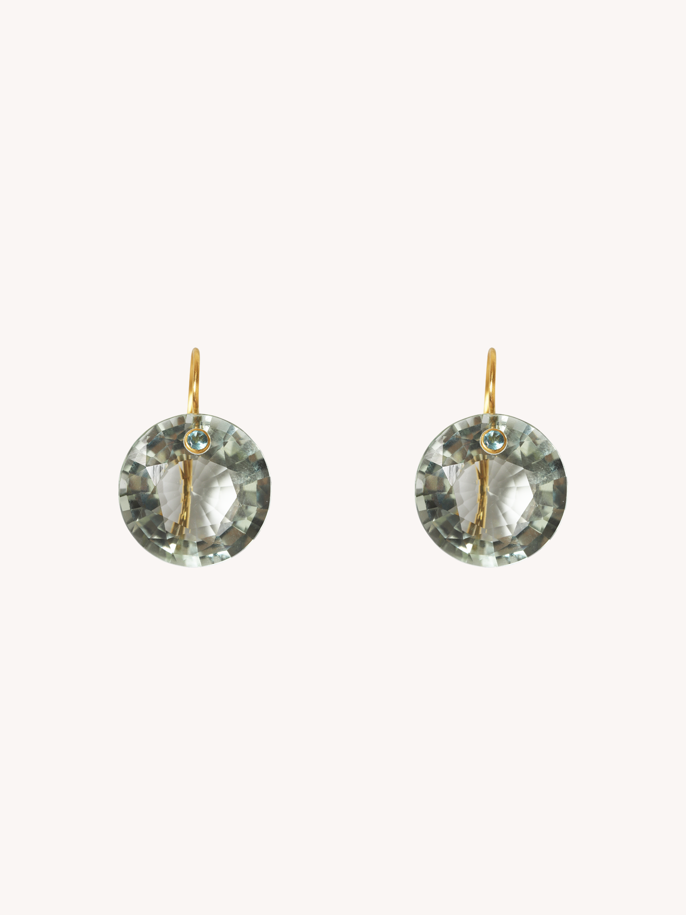 22K YELLOW GOLD, GREEN QUARTZ & APATITE GEM EARRINGS
