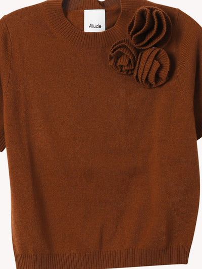 CREWNECK SHORT SLEEVED SWEATER WITH FLOWER