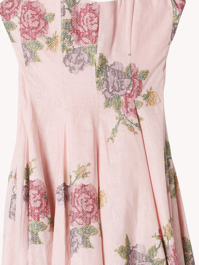 ROUSSEAU LIGHT PINK CROSS STITCH STRAPLESS DRESS