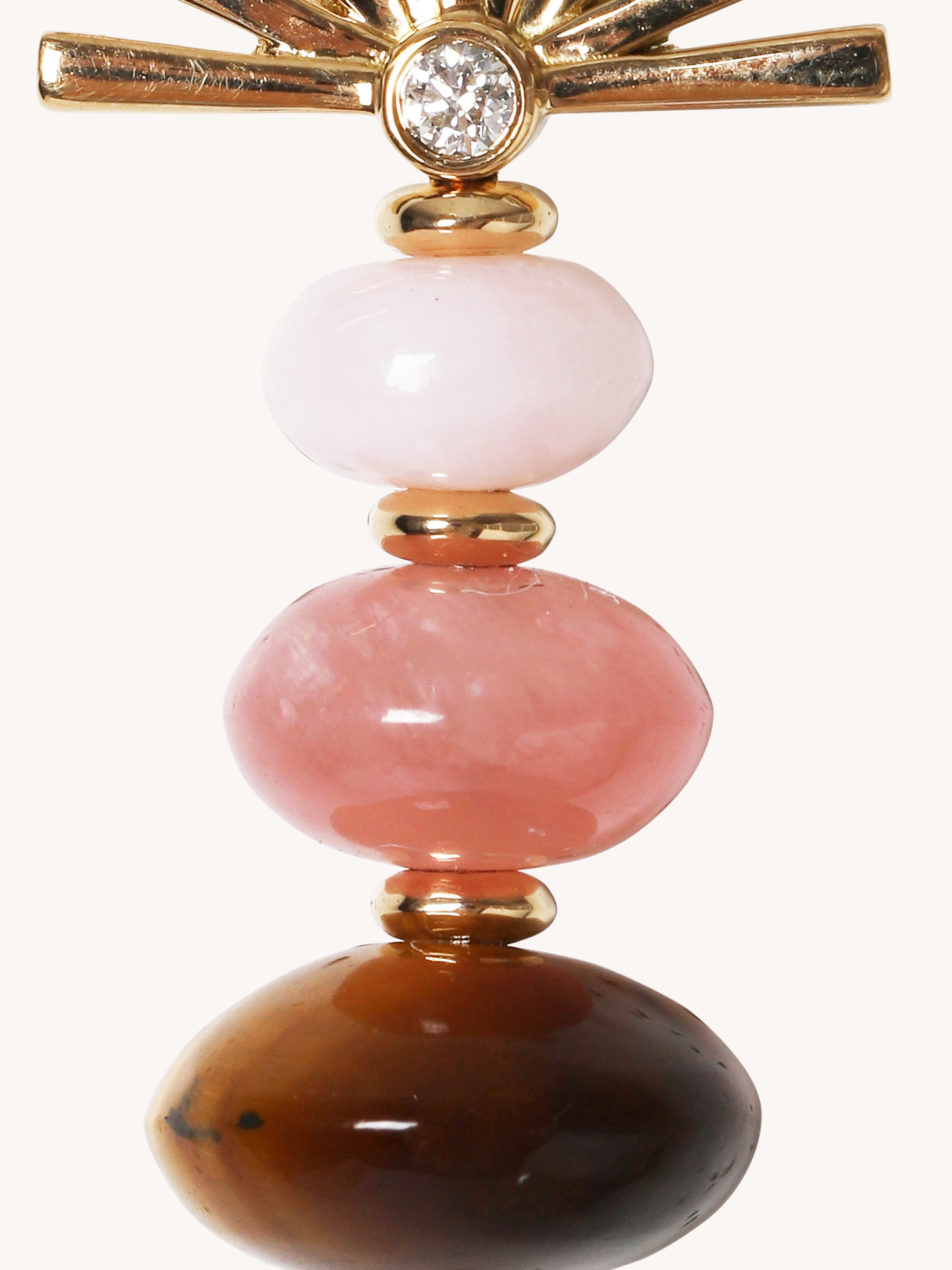 Pink Opal, Rhodochrosite, and Tiger's Eye Mini Root Earrings