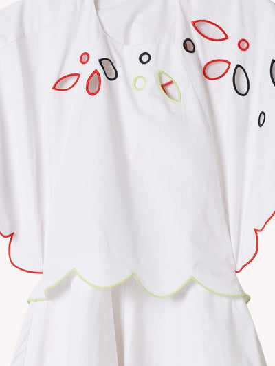 SCALLOPED BUTTERCUP DRESS IN EYELET COTTON POPLIN