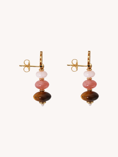 Pink Opal, Rhodochrosite, and Tiger's Eye Mini Root Earrings