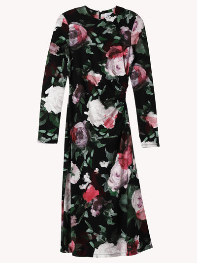 LONG SLEEVE DRAPED MIDI DRESS