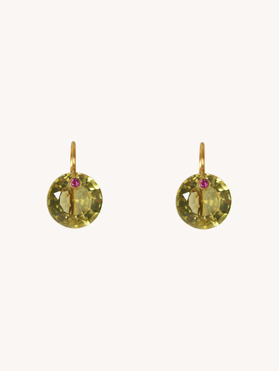22K YELLOW GOLD, LEMON QUARTZ & PINK TOURMALINE GEM EARRINGS