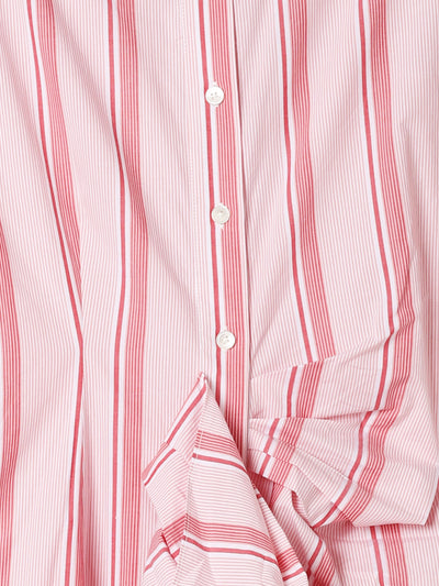 Gathered Ruffle Shirt Dress in Red