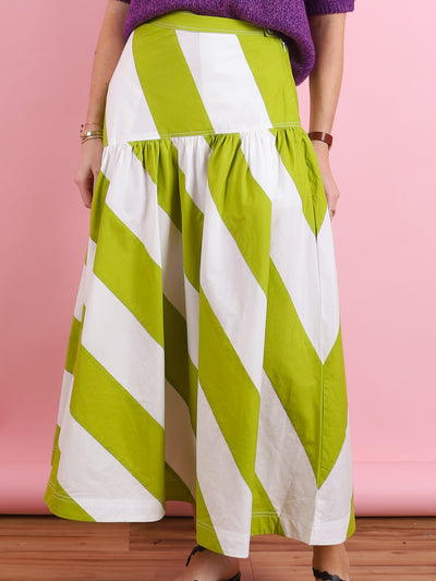 Green & White Paneled Skirt