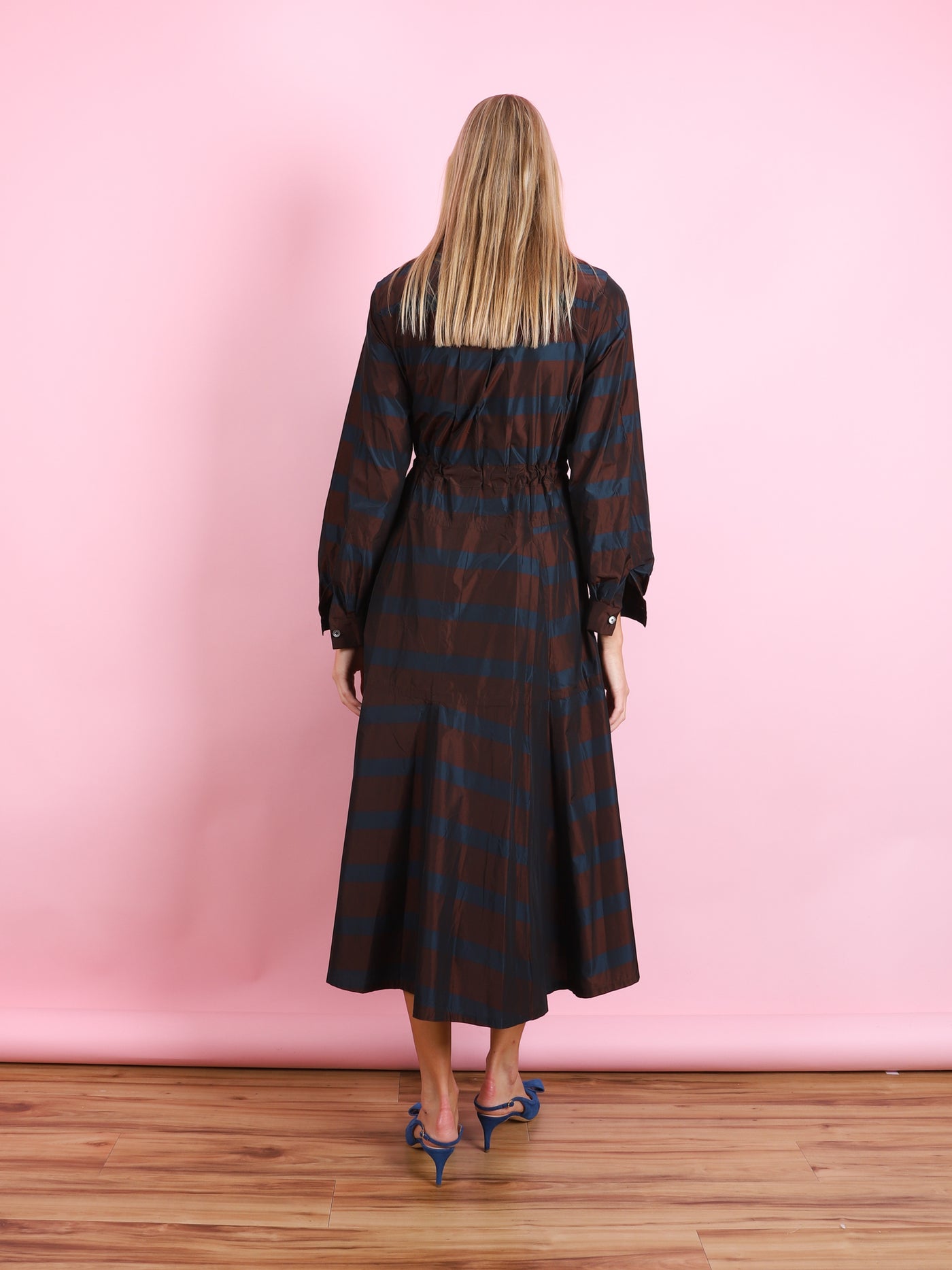 Long Sleeve Stripe Dress in Burgundy