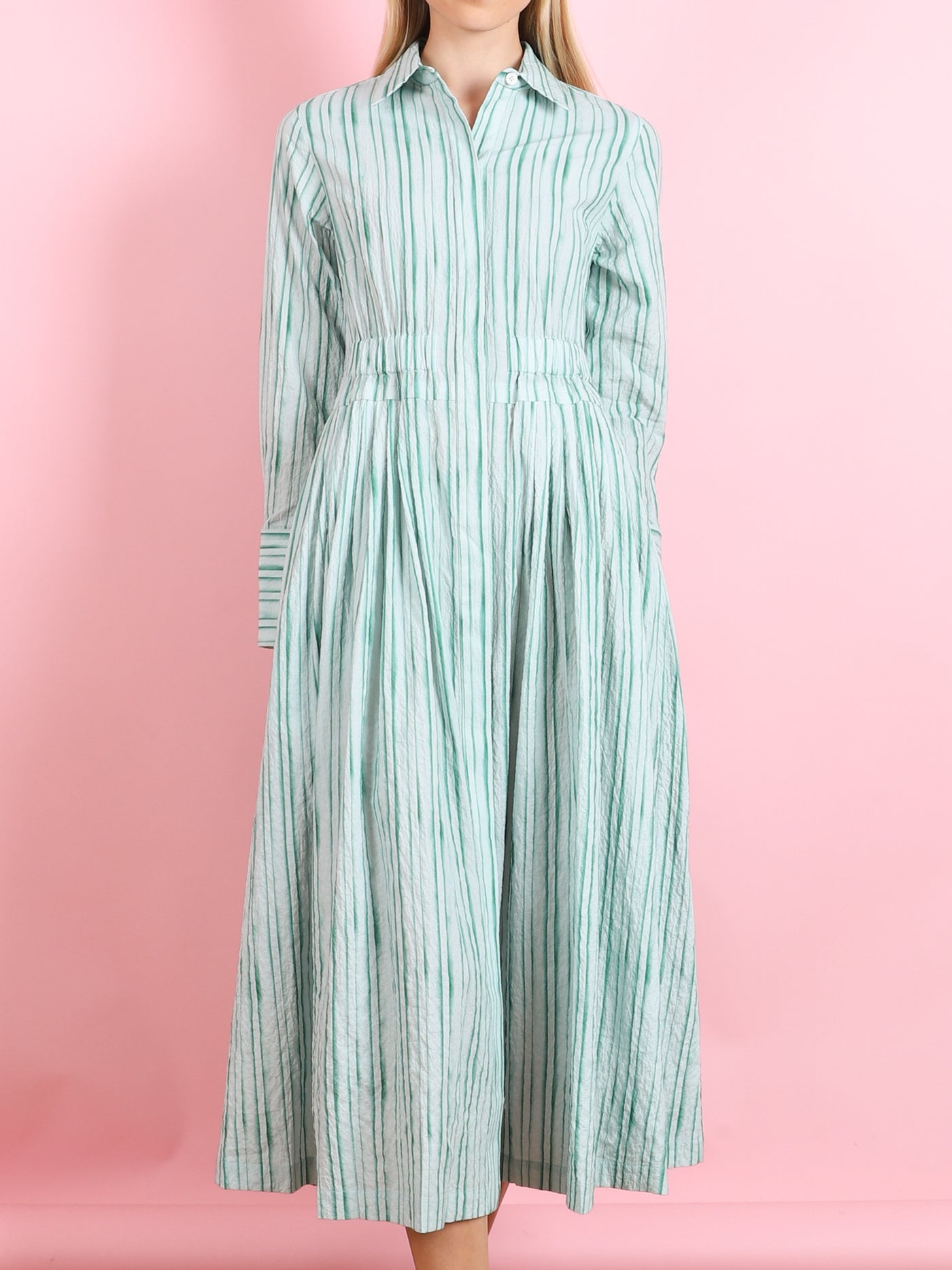 GREEN STRIPE LONG SLEEVED DRESS