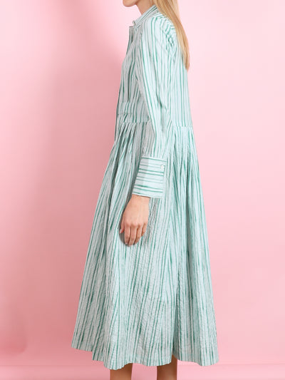 GREEN STRIPE LONG SLEEVED DRESS