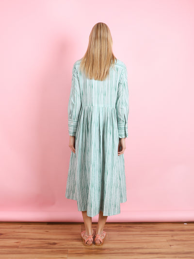 GREEN STRIPE LONG SLEEVED DRESS