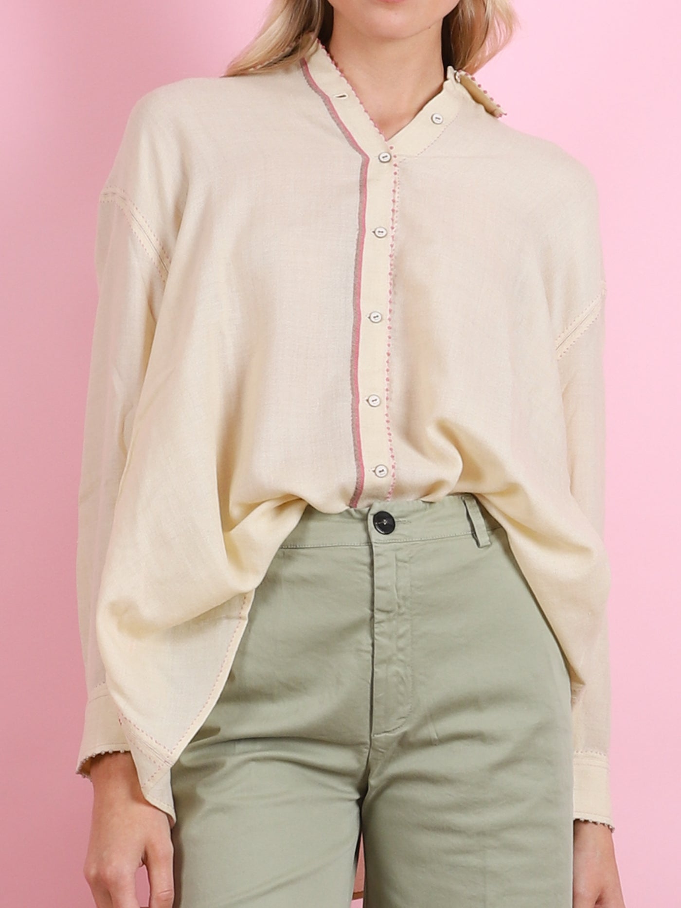 Dot Trim Blouse in Cream