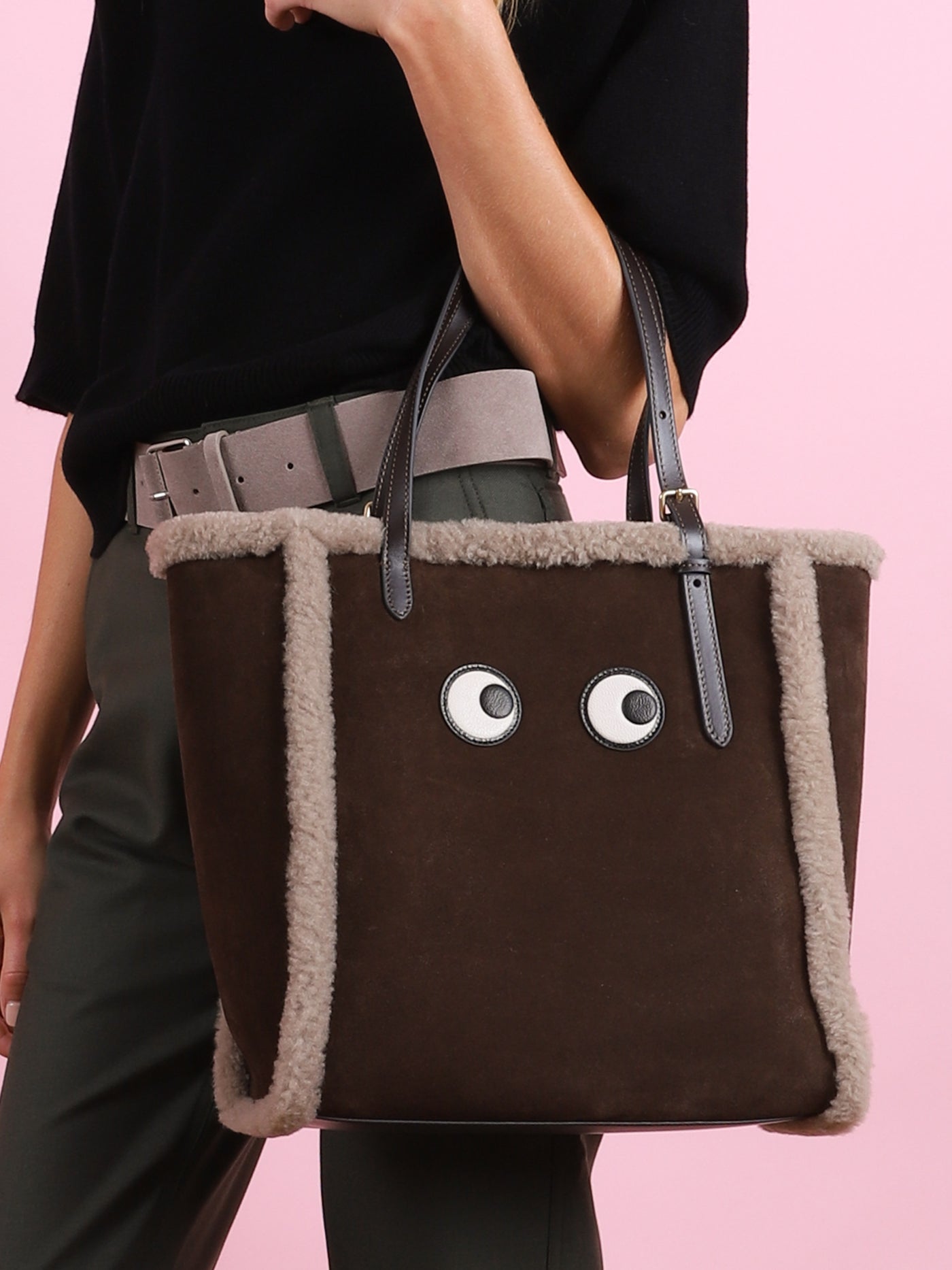 Small Suede & Shearling Eyes Tote