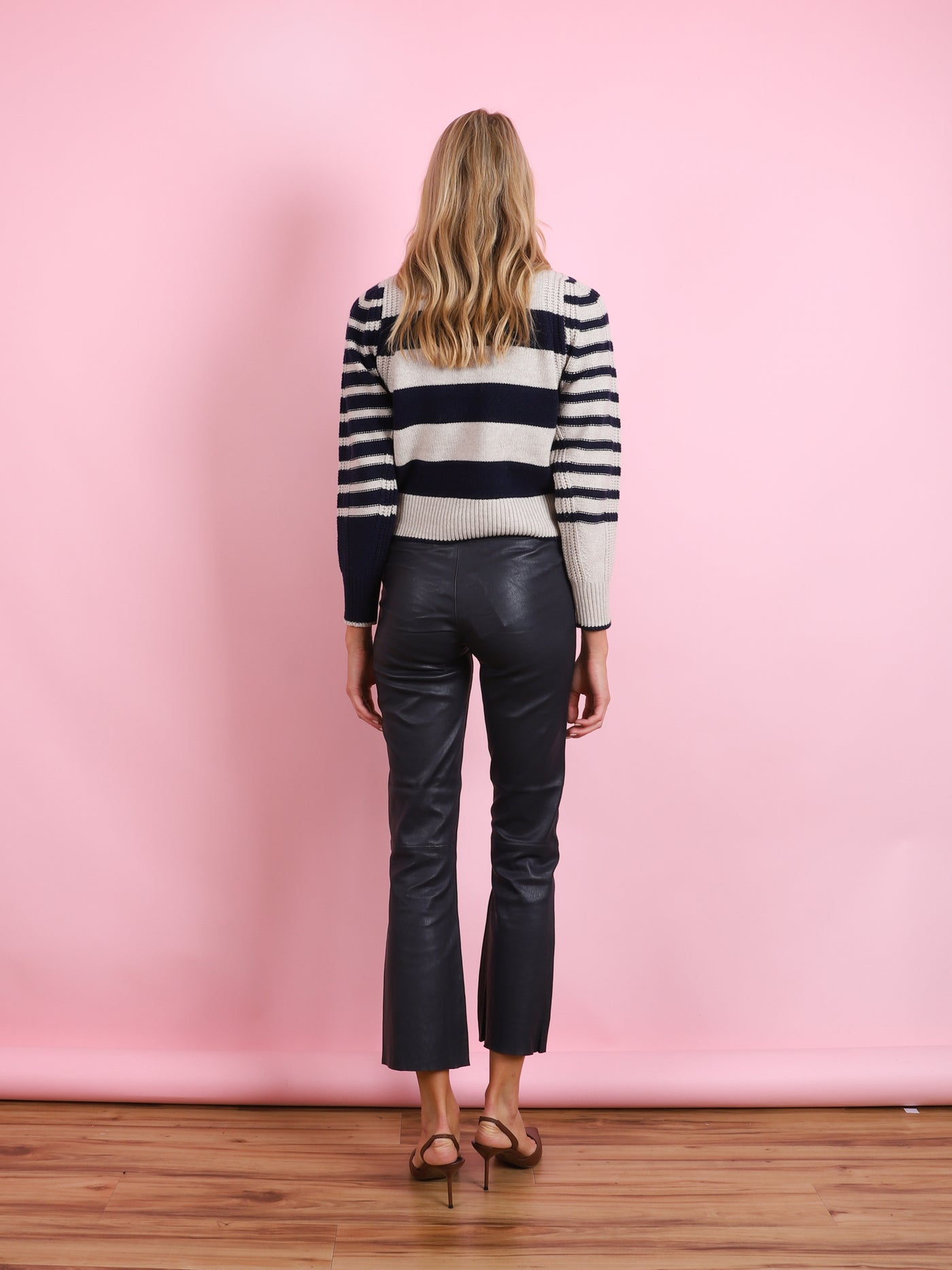 Ankle Flare Leather Legging in navy