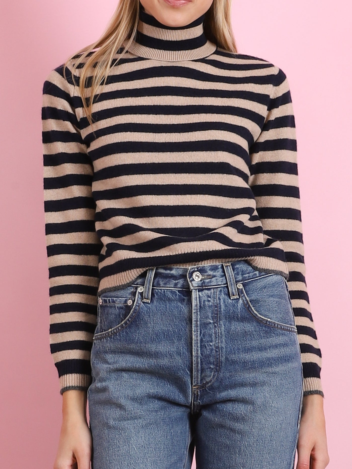 Little Stripe Roll Collar Sweater