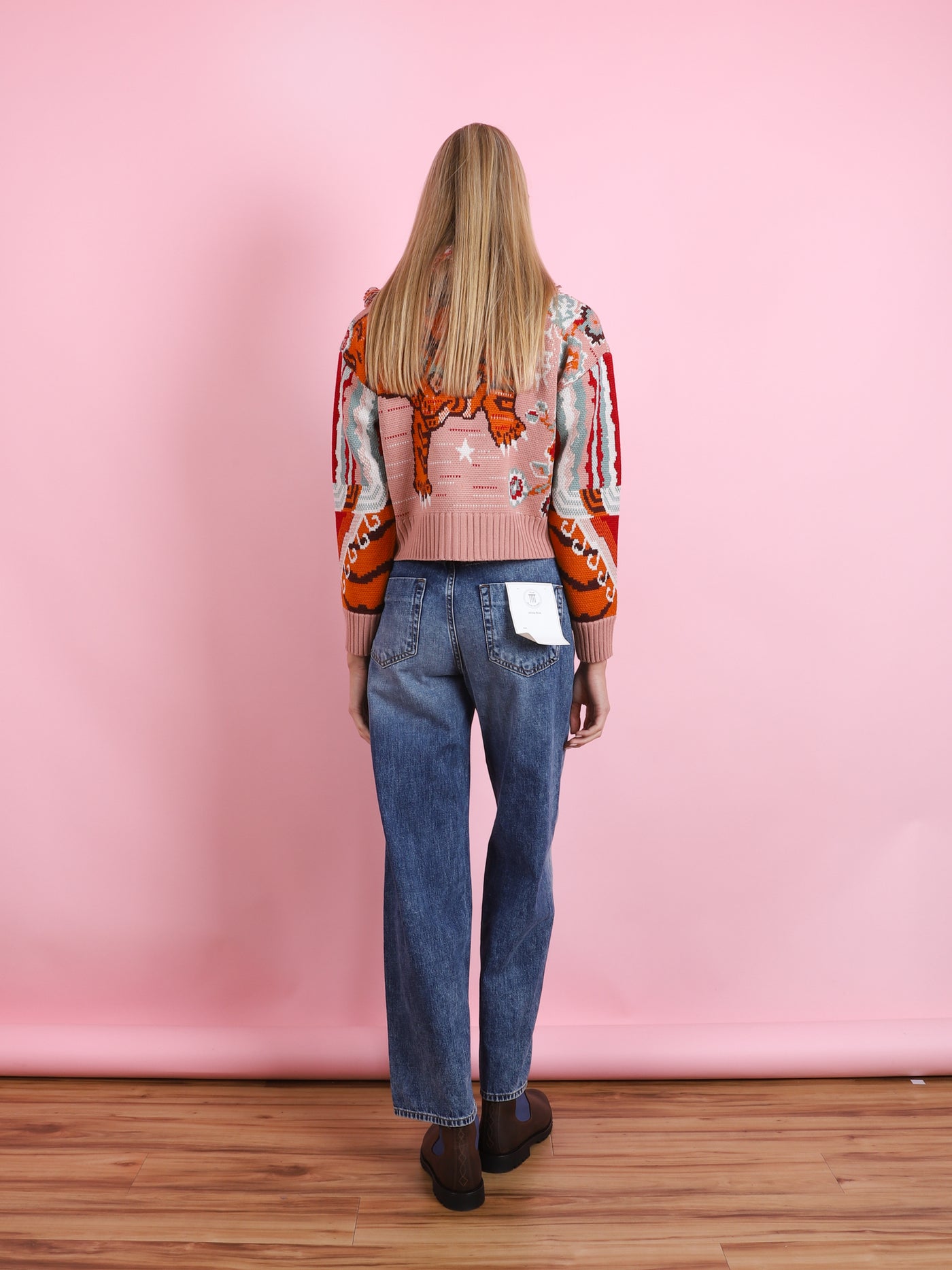 JACQUARD BOMBER CARDIGAN IN PINK