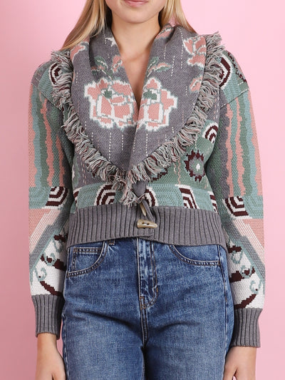 JACQUARD BOMBER CARDIGAN