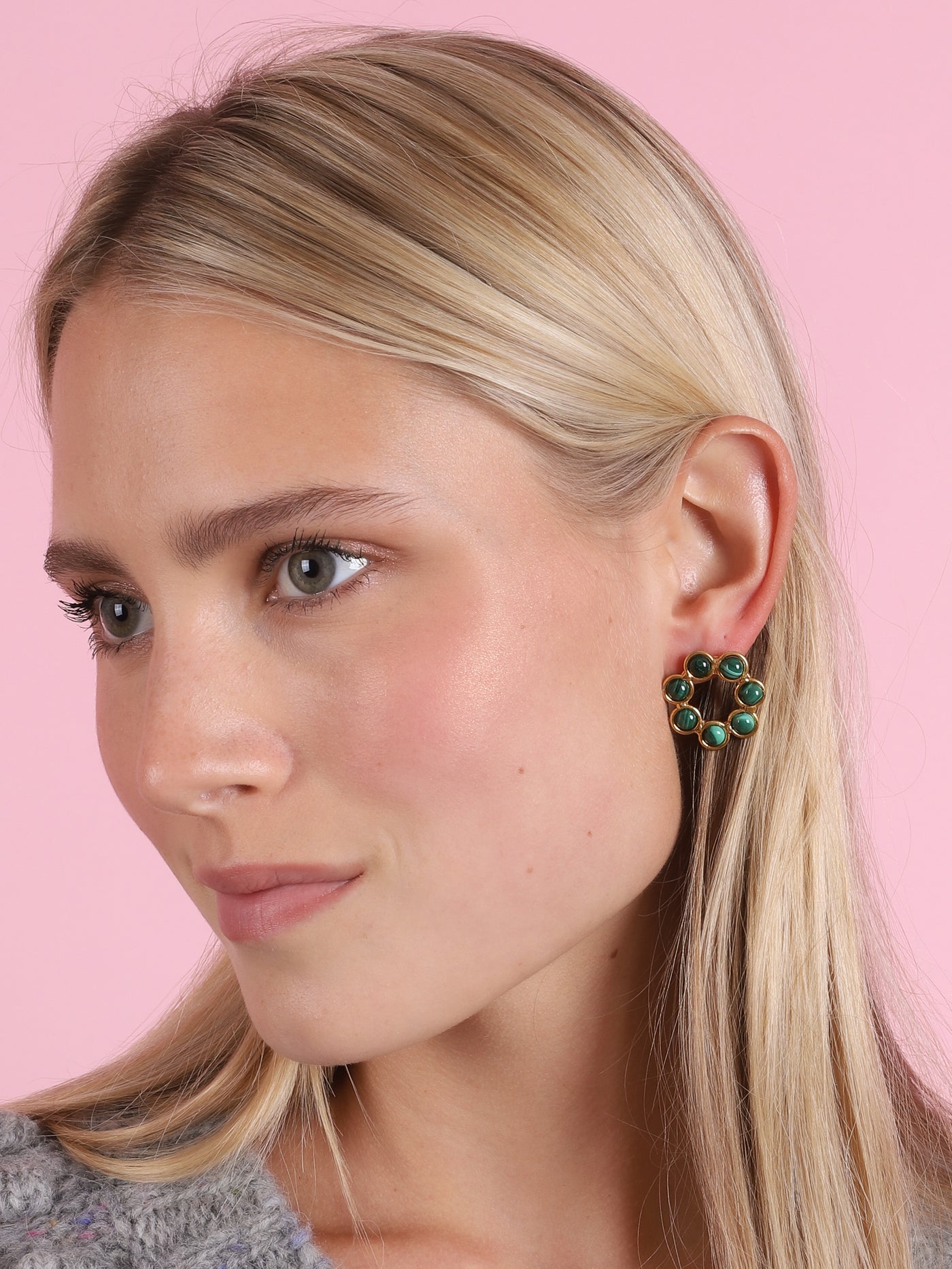 Daisy Earrings in Malachite