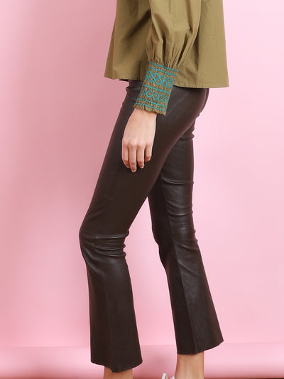 ANKLE FLARE LEATHER LEGGING IN AMERICANO