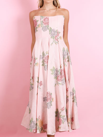 ROUSSEAU LIGHT PINK CROSS STITCH STRAPLESS DRESS