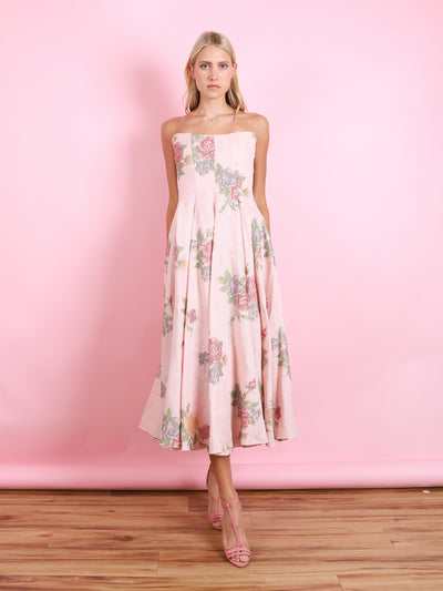 ROUSSEAU LIGHT PINK CROSS STITCH STRAPLESS DRESS
