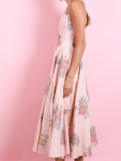 ROUSSEAU LIGHT PINK CROSS STITCH STRAPLESS DRESS