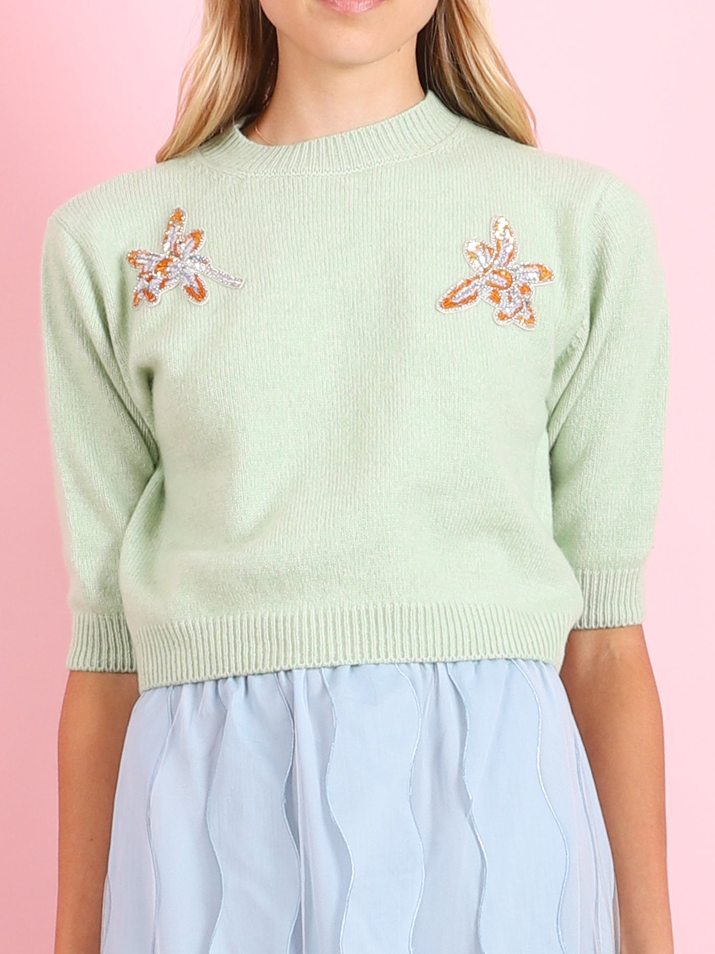 POSY PISTACHIO CASHMERE SS SWEATER