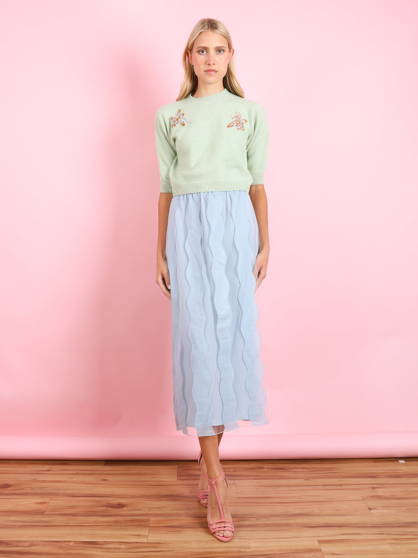 LUCY LIGHT BLUE WAVE PENCIL SKIRT