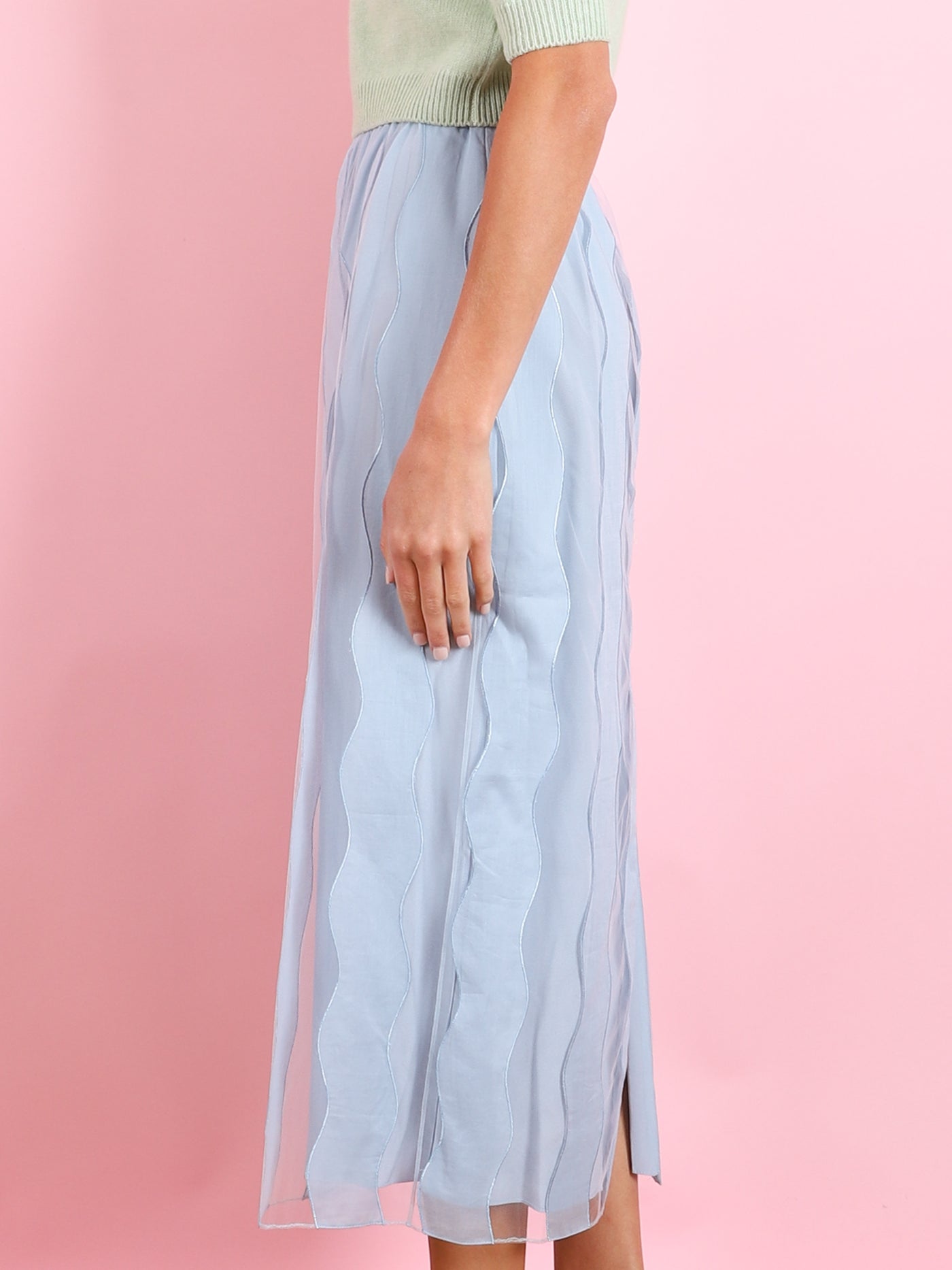 LUCY LIGHT BLUE WAVE PENCIL SKIRT