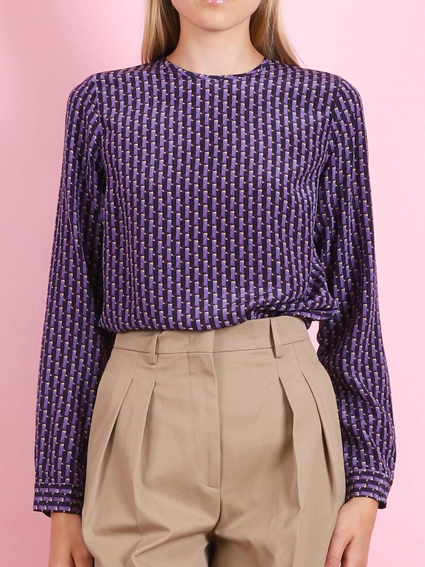 DARK LILAC SILK LONG SLEEVE BLOUSE
