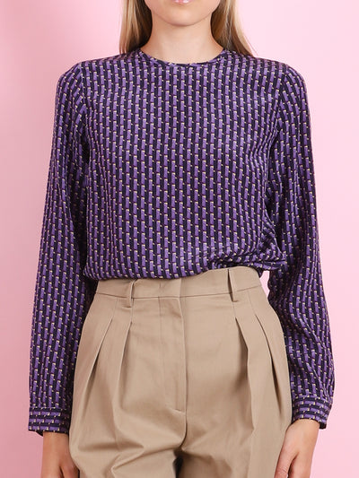 DARK LILAC SILK LONG SLEEVE BLOUSE