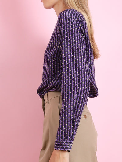 DARK LILAC SILK LONG SLEEVE BLOUSE