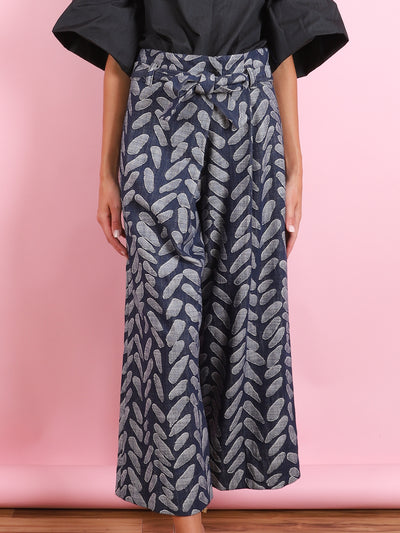 WIDE LEG PRINT DENIM PANTS