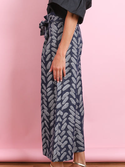 WIDE LEG PRINT DENIM PANTS