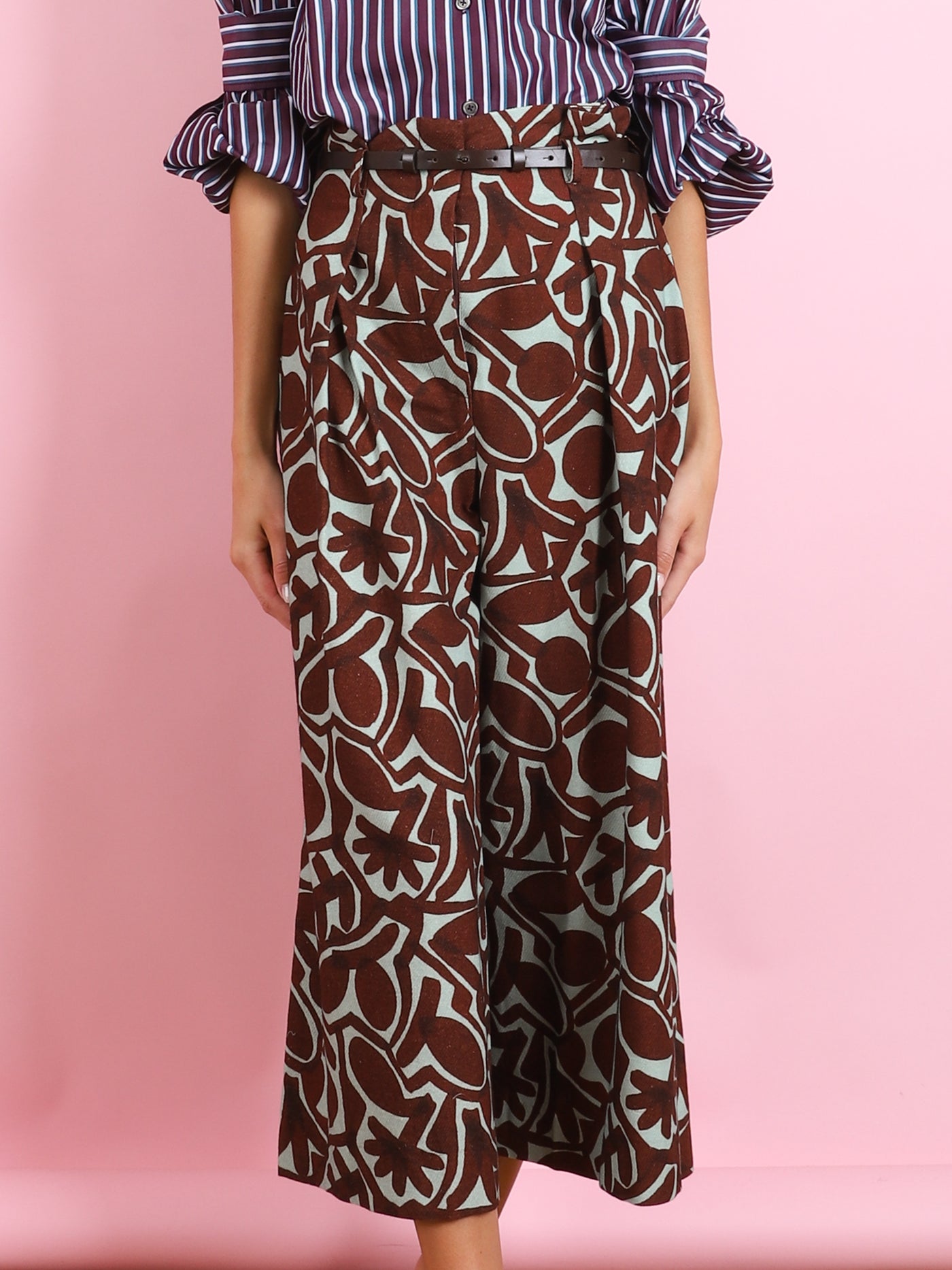 GEOMETRIC PRINTED BURGUNDY & LIGHT BLUE PANTS